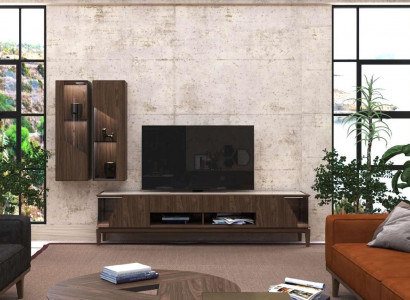 Wohnzimmermöbel Wohnwand Hängeregale Sideboard Braun Luxus Holzmöbel